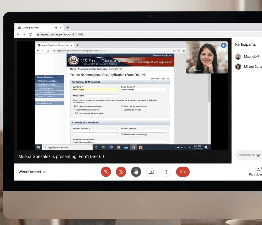 Sesión por videollamada — preparación DS-160 con Milena